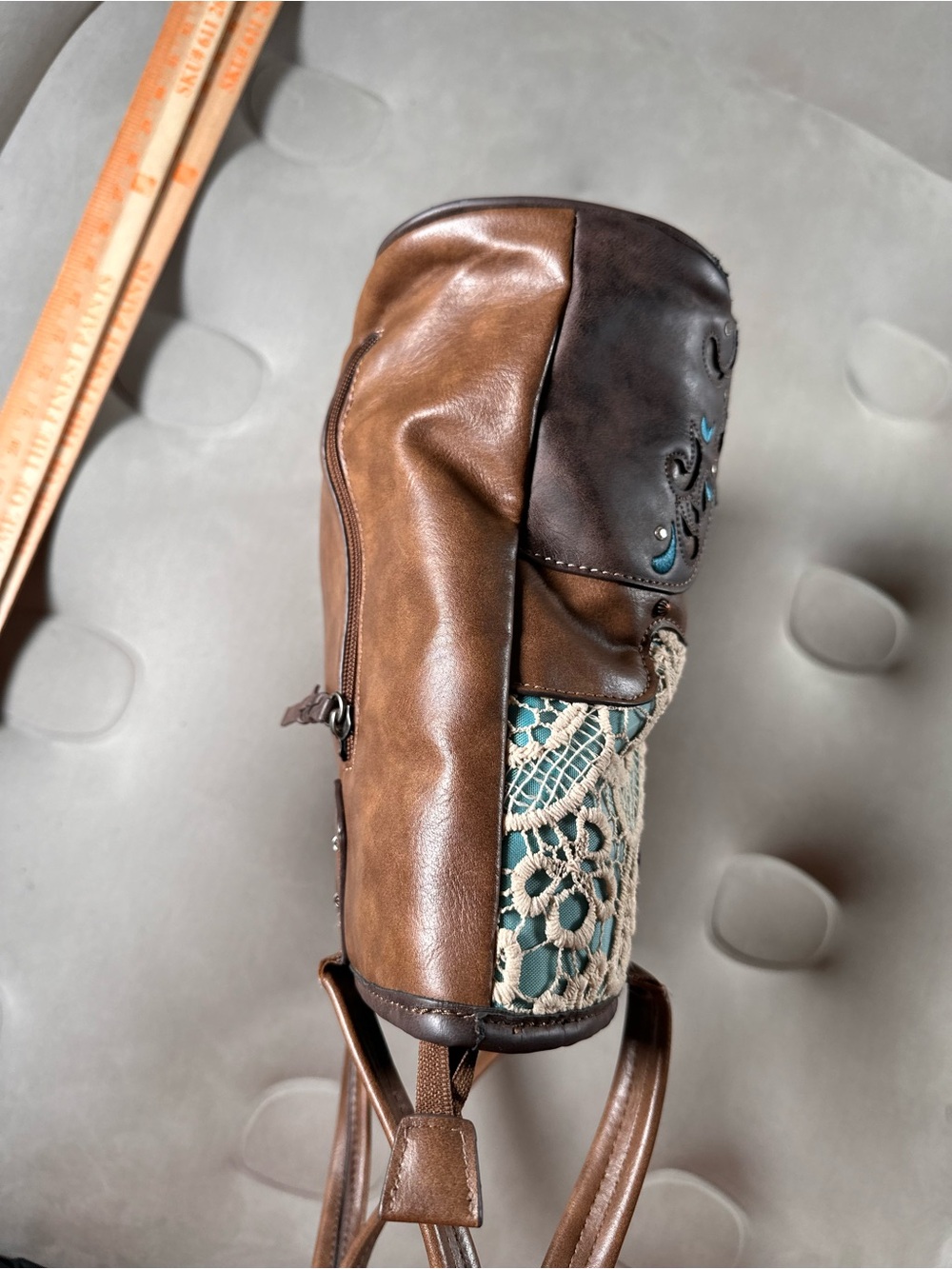 Justin Boots Western Brown Shoulder Handbag Retro Lace Cottagecore Boho Hippie - Picture 7 of 16